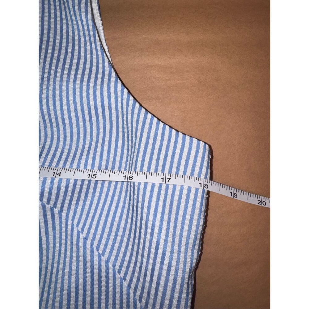 London Times Sz 8 Blue White Seersucker Lace Shift Dress Sleeveless Sheath - Picture 9 of 11